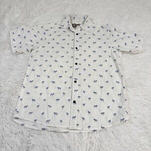 First Wave boy's short sleeve White Button-Up Shirt with Blue Zebra Print